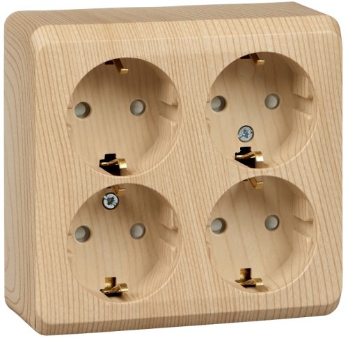 Розетка с заземлением накладная Systeme Electric Этюд Дача 4-м. шторки сосна фото Розетка с заземлением накладная Systeme Electric Этюд Дача 4-м. шторки сосна картинка